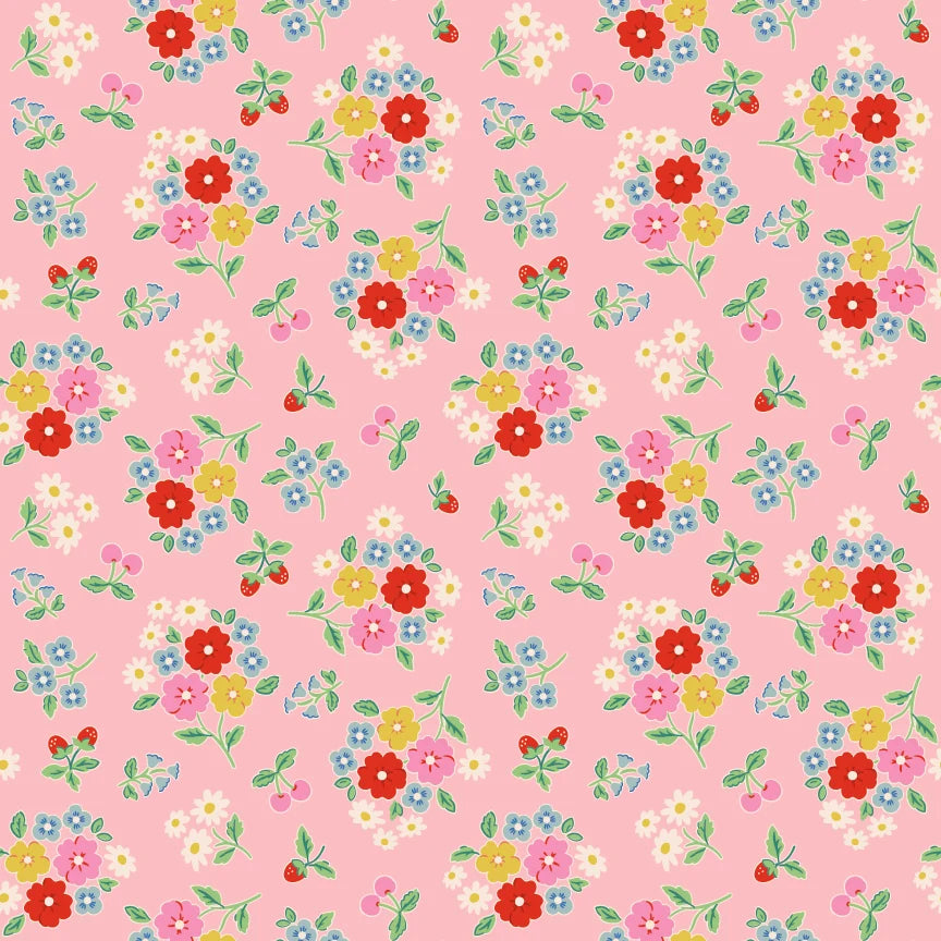Bluebells & Buttercups by Poppie Cotton - 1/2 yard Bluebells & Buttercups Pink