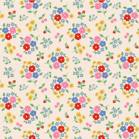 Bluebells & Buttercups by Poppie Cotton - 1/2 yard Bluebells & Buttercups White