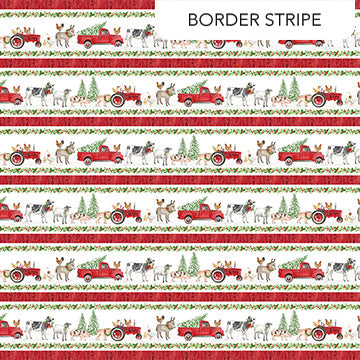 Barnyard Christmas by Northcott - 1/2 yard Border Stripe White Multi