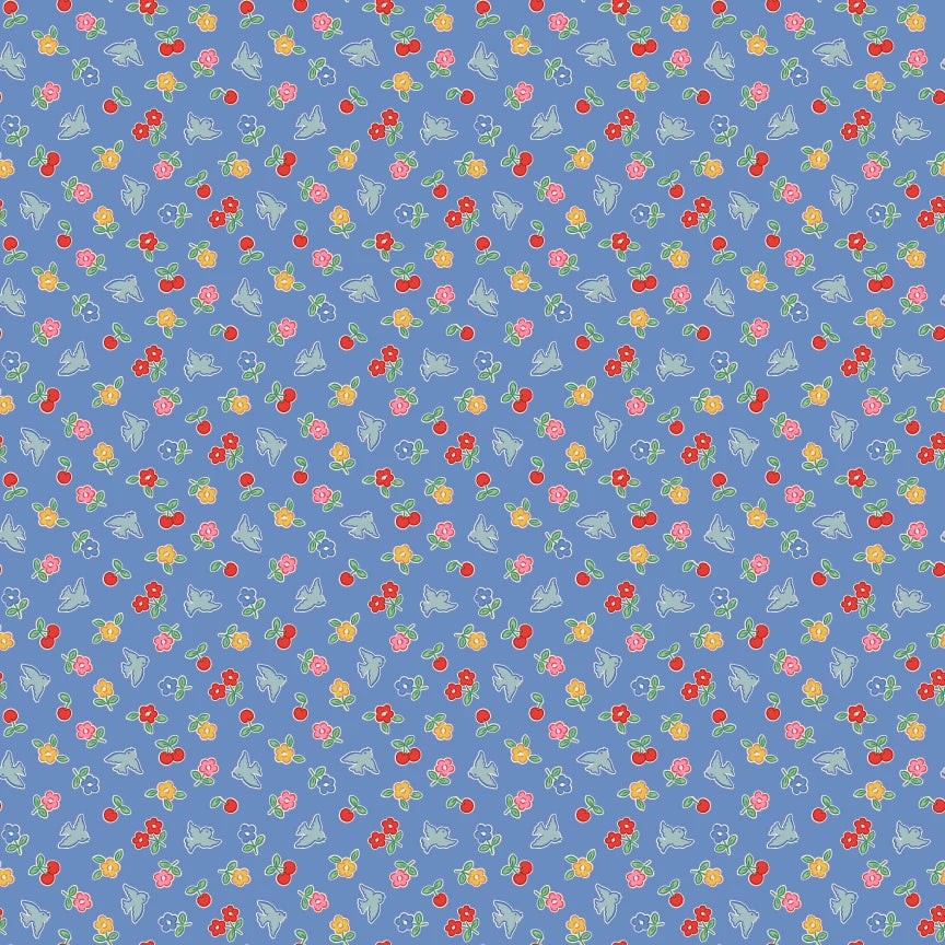 Bluebells & Buttercups by Poppie Cotton - 1/2 yard Cheery Bluebird Periwinkle