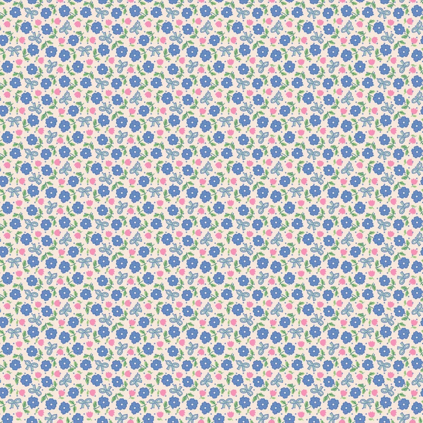 Bluebells & Buttercups by Poppie Cotton - 1/2 yard Hey Darlin Periwinkle