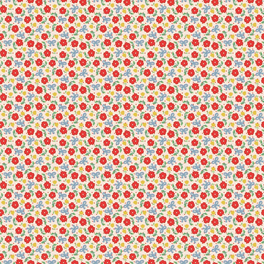 Bluebells & Buttercups by Poppie Cotton - 1/2 yard Hey Darlin Red