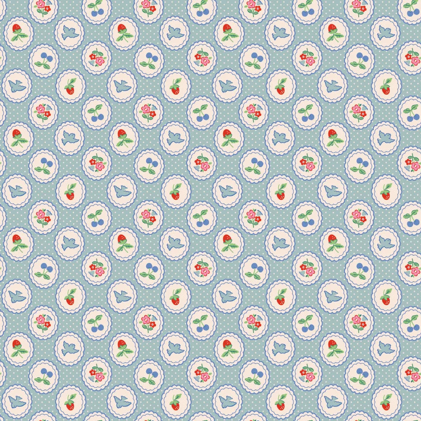 Bluebells & Buttercups by Poppie Cotton - 1/2 yard Chirp & Charm Sky