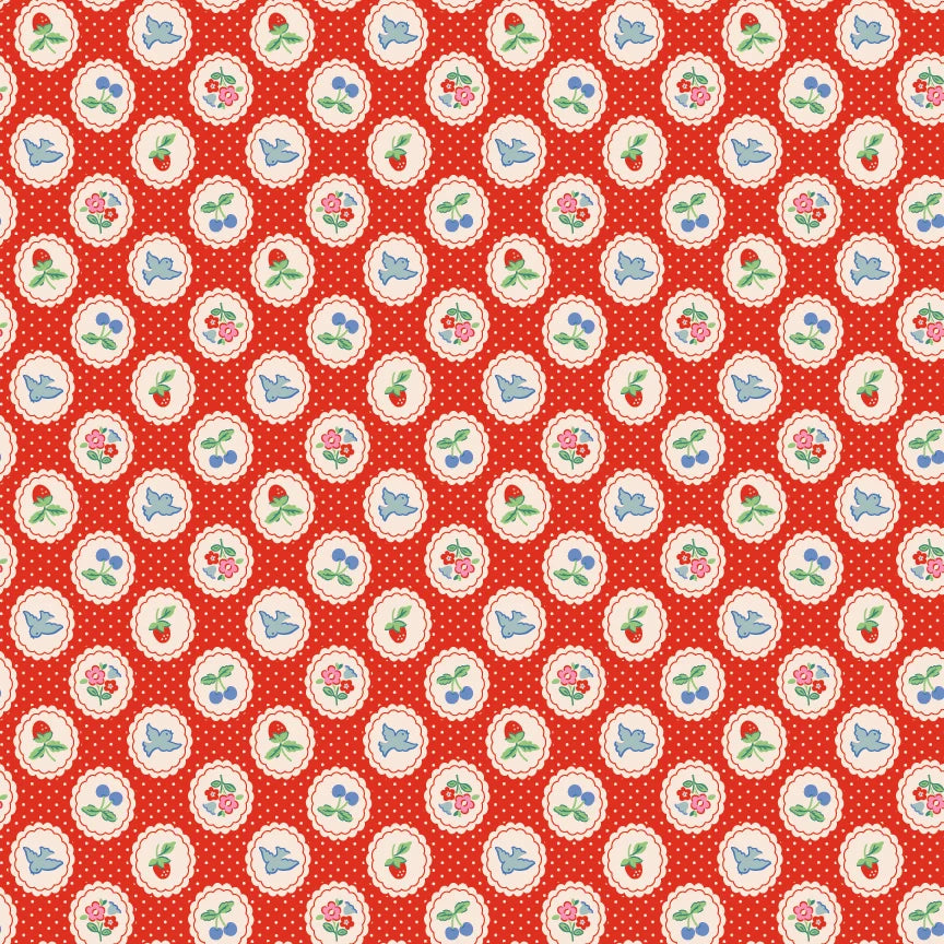 Bluebells & Buttercups by Poppie Cotton - 1/2 yard Chirp & Charm Red