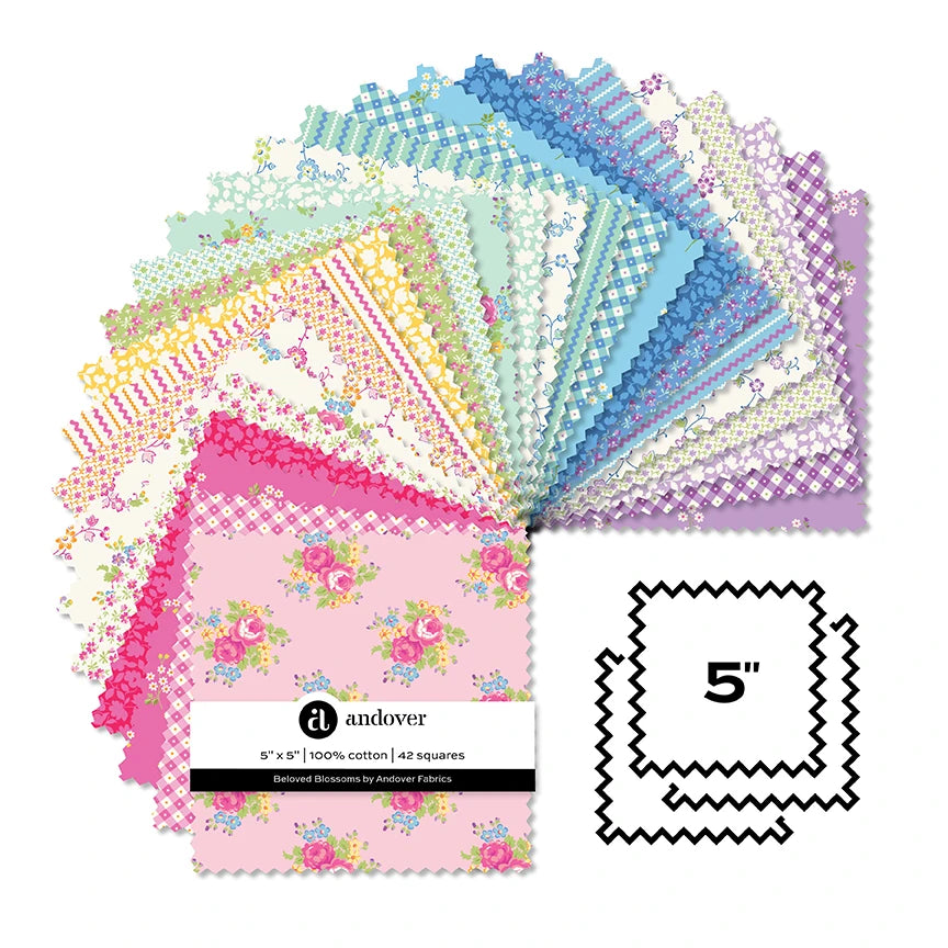 Beloved Blossoms by Andover Fabrics - 5 inch precut charm pack
