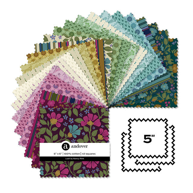 Lush by Nancy Rink for Andover - 5 inch precut charm pack