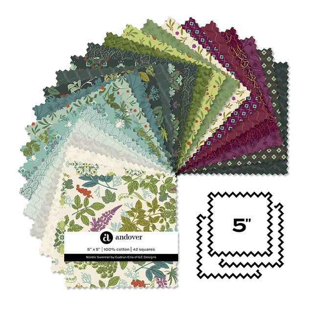 Nordic Summer by Gudrun Erla for Andover - 5 inch precut charm pack