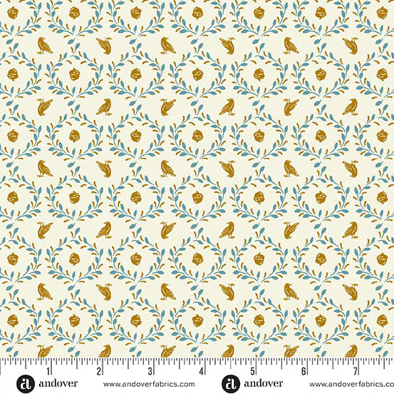 Oakleigh by Judy Jarvi for Andover - 1/2 yard Acorn and Crow Cream