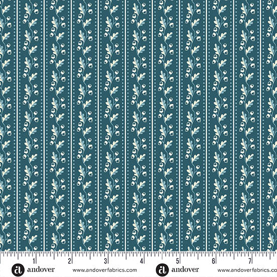 Oakleigh by Judy Jarvi for Andover - 1/2 yard Leaf Stripe Colonial Blue