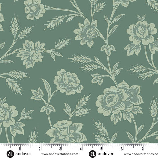 Autumn Bouquet by Renee Nanneman for Andover - 1/2 yard Gathering Green Gathering Teal