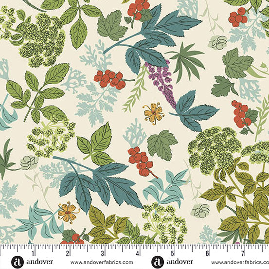 Nordic Summer by Gudrun Erla for Andover - 1/2 yard Wild Flora Buttermilk