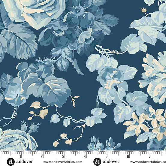 Special Delivery by Laundry Basket Quilts for Andover - 1/2 yard Rose Bouquet Navy