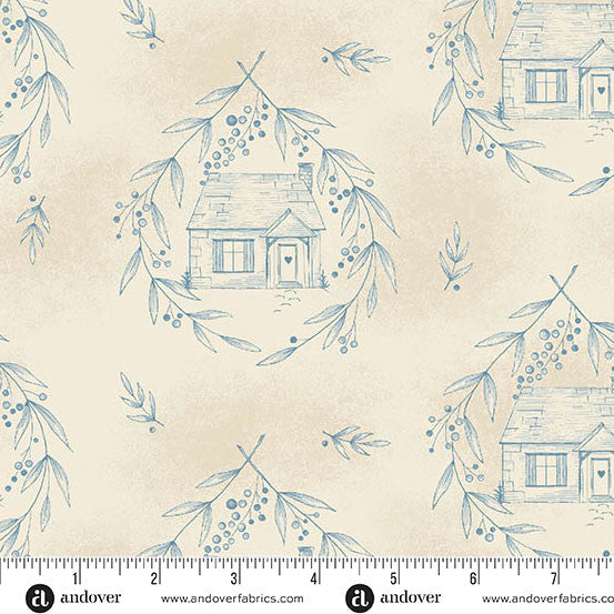 Special Delivery by Laundry Basket Quilts for Andover - 1/2 yard Cozy Cottage Blue Willow