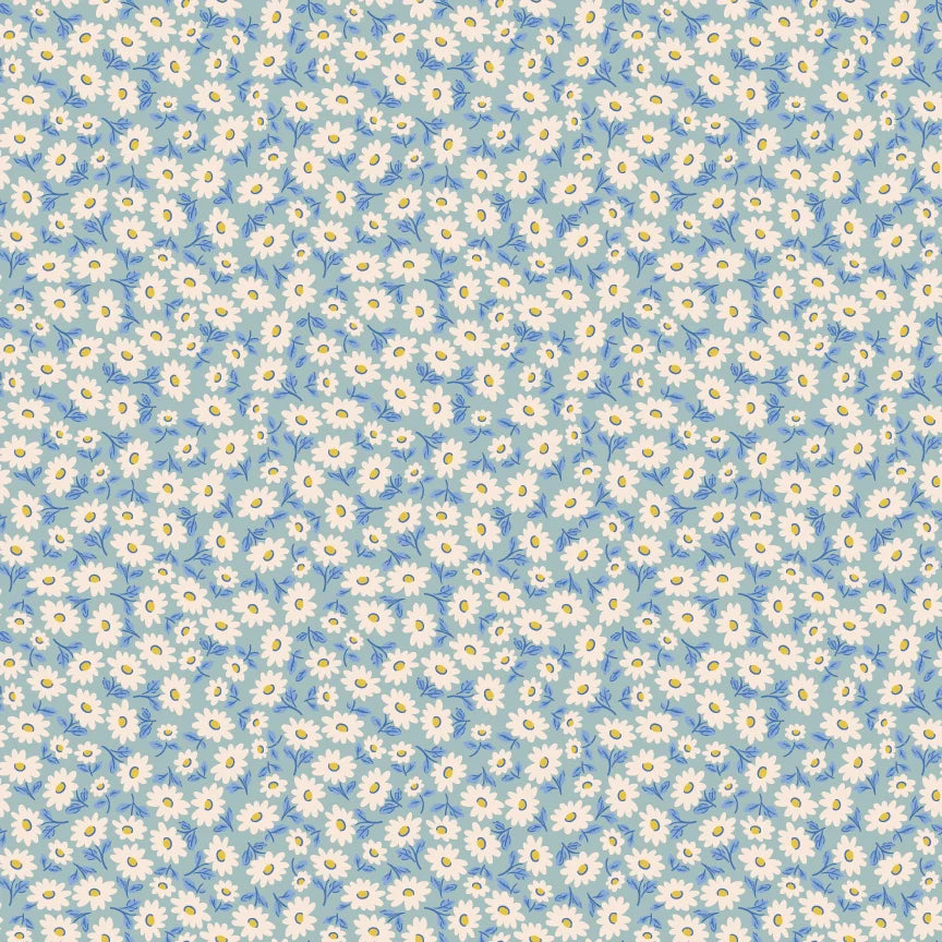 Bluebells & Buttercups by Poppie Cotton - 1/2 yard Sugar Daisy Sky