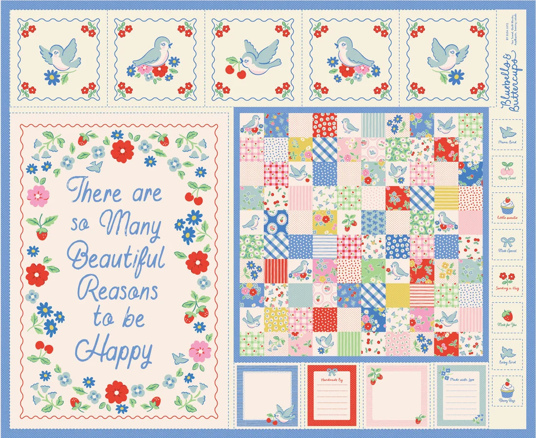 Bluebells & Buttercups by Poppie Cotton - Bluebird Project Panel Multi