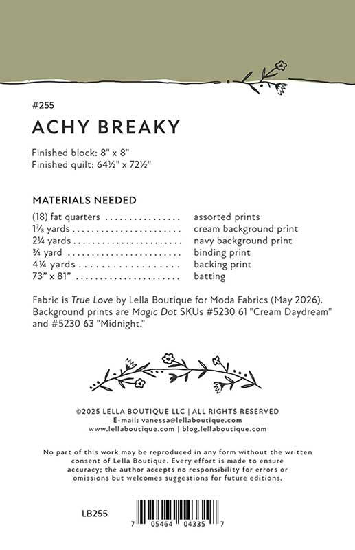 Achy Breaky Quilt Pattern by Lella Boutique