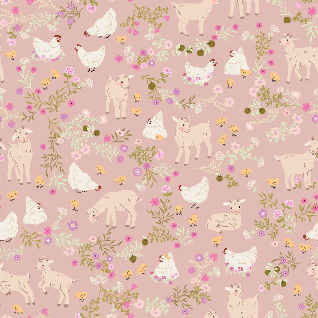 Primrose & Parsley by Poppie Cotton - 1/2 yard Barnyard Babies Rose