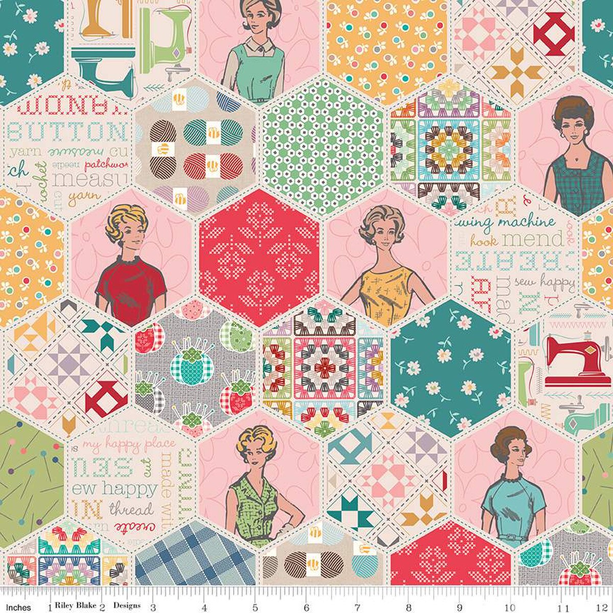 Chunky Thread by Lori Holt for Riley Blake - 1/2 yard Sew Happy! Hexi Multi