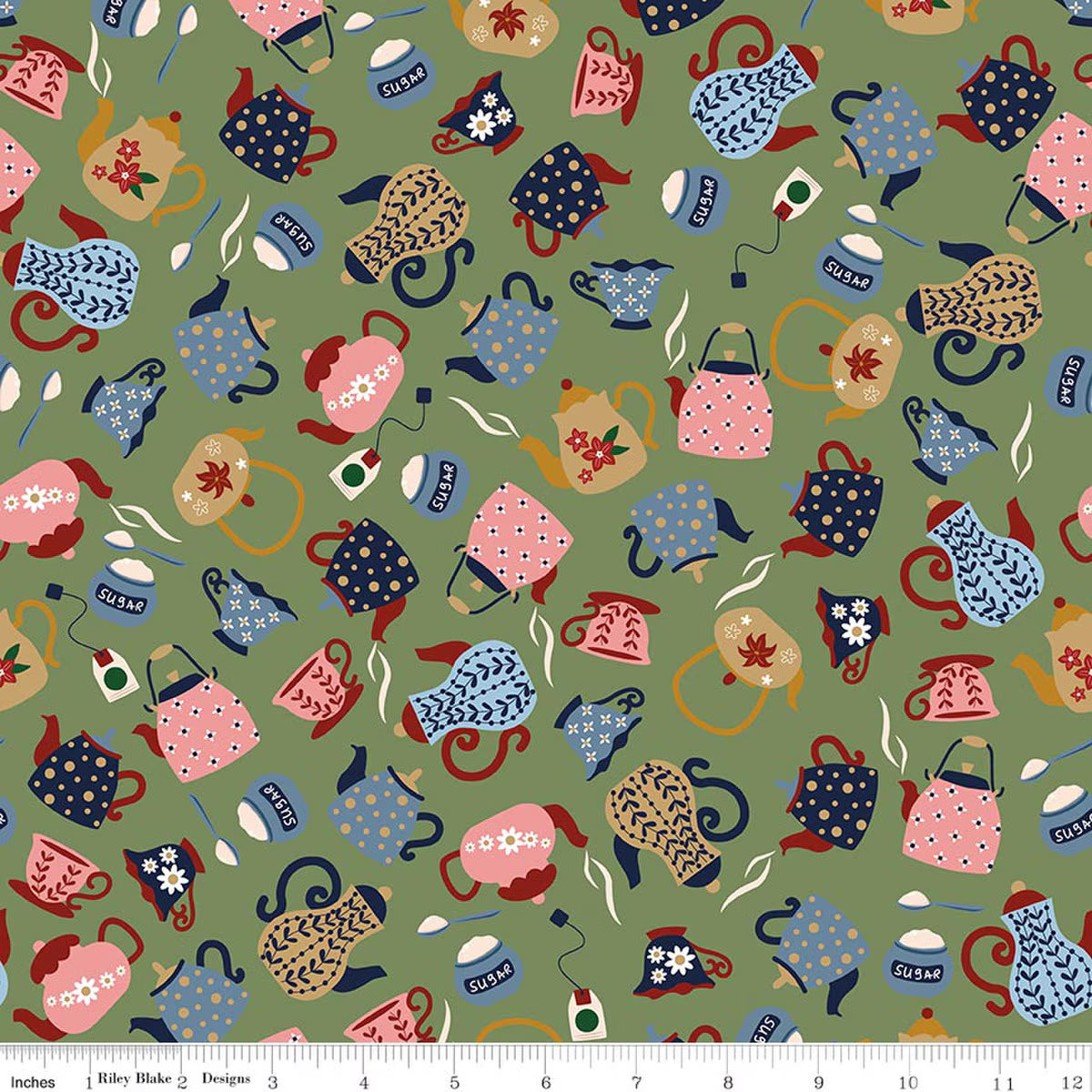 A Spoonful of Sugar by Jennifer Long for Riley Blake - 1/2 yard Tea & Sugar Green