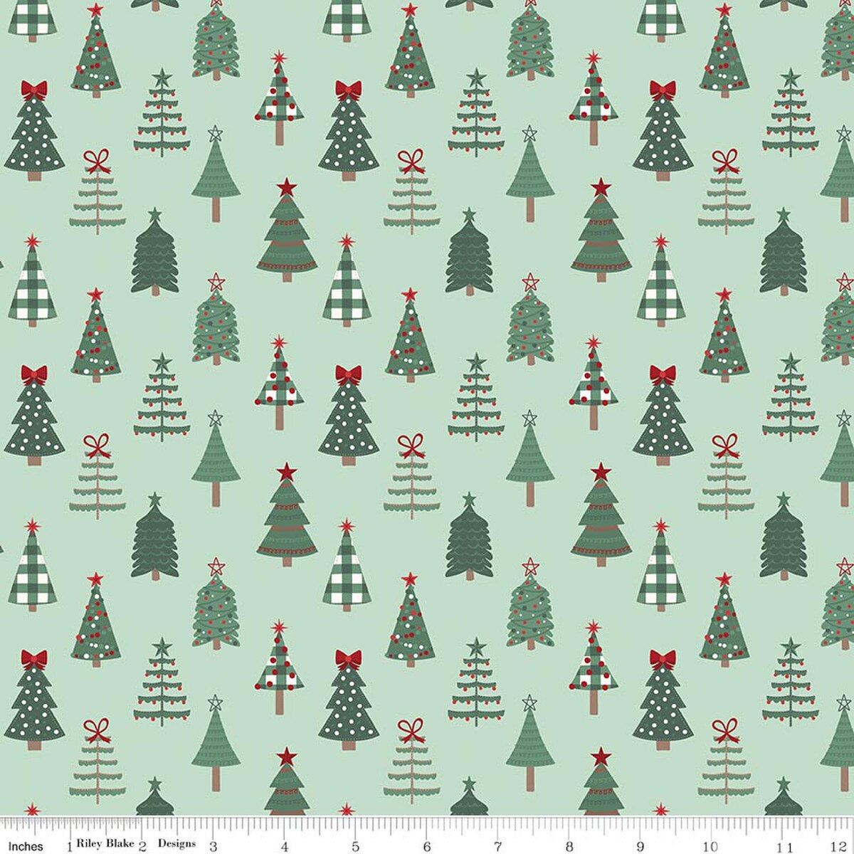 Evergreen Wishes by Traci Reed for Riley Blake - 1/2 yard Trees Mint