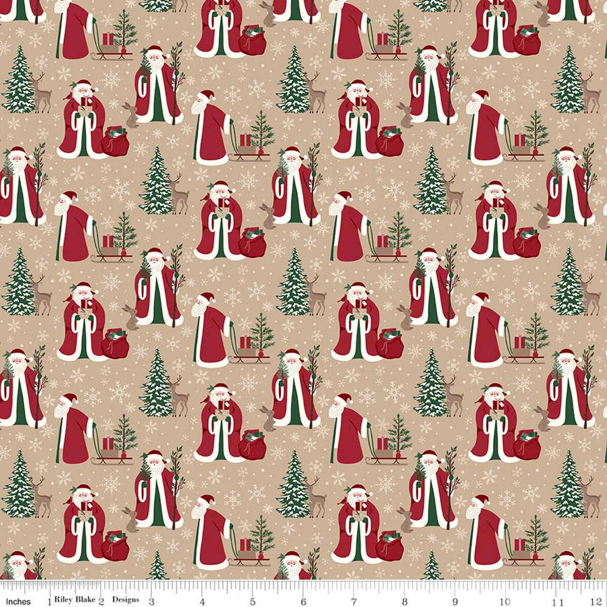 Christmas Time by Dani Mogstad for Riley Blake - 1/2 yard (Santa) Main Tan
