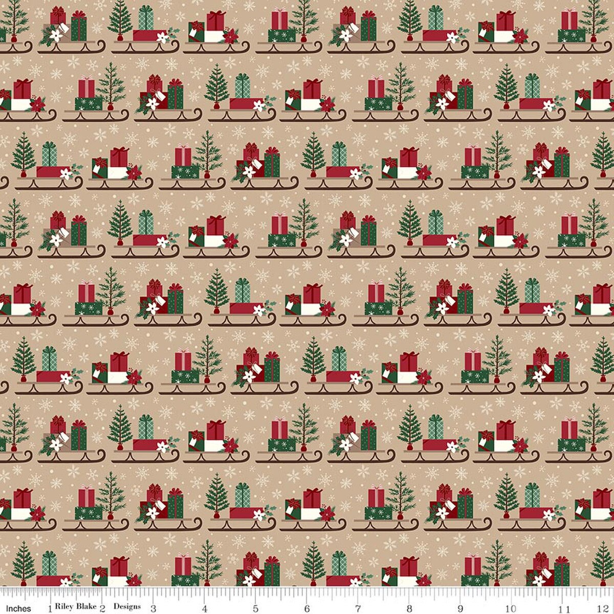 Christmas Time by Dani Mogstad for Riley Blake - 1/2 yard Sleds Tan