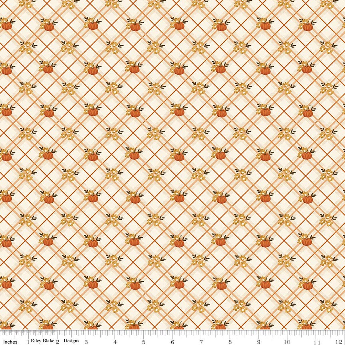 Bountiful by Sandy Gervais for Riley Blake - 1/2 yard Pumpkin Plaid Cream