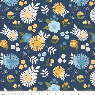 Sunshine and Dandelions by Riley Blake - 1/2 yard Main Navy