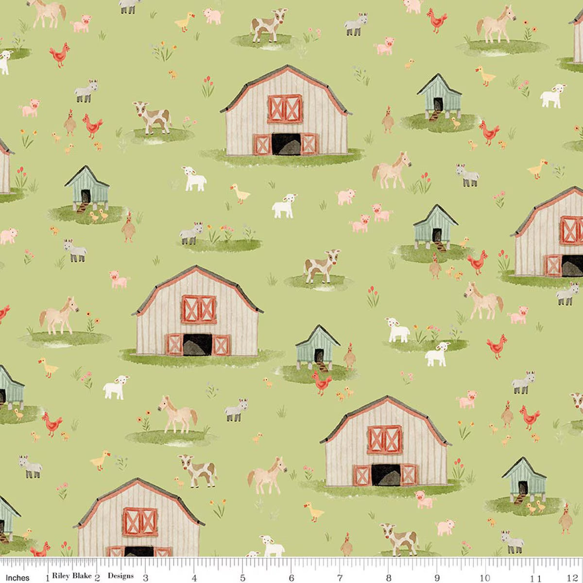 Lil' Farm Friends by Kelsey Carlson for Riley Blake - 1/2 yard Main Honeydew