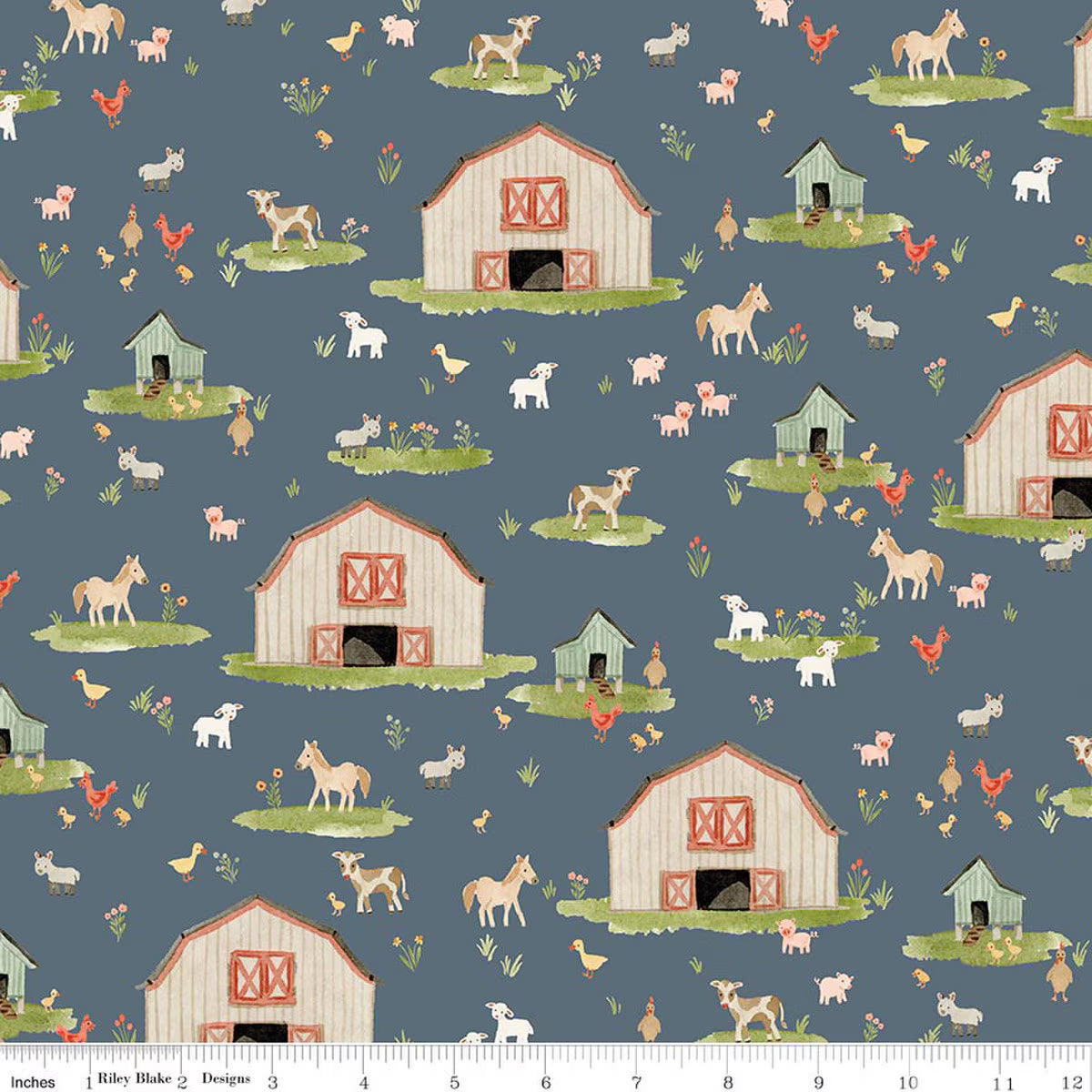 Lil' Farm Friends by Kelsey Carlson for Riley Blake - 1/2 yard Main Thunder
