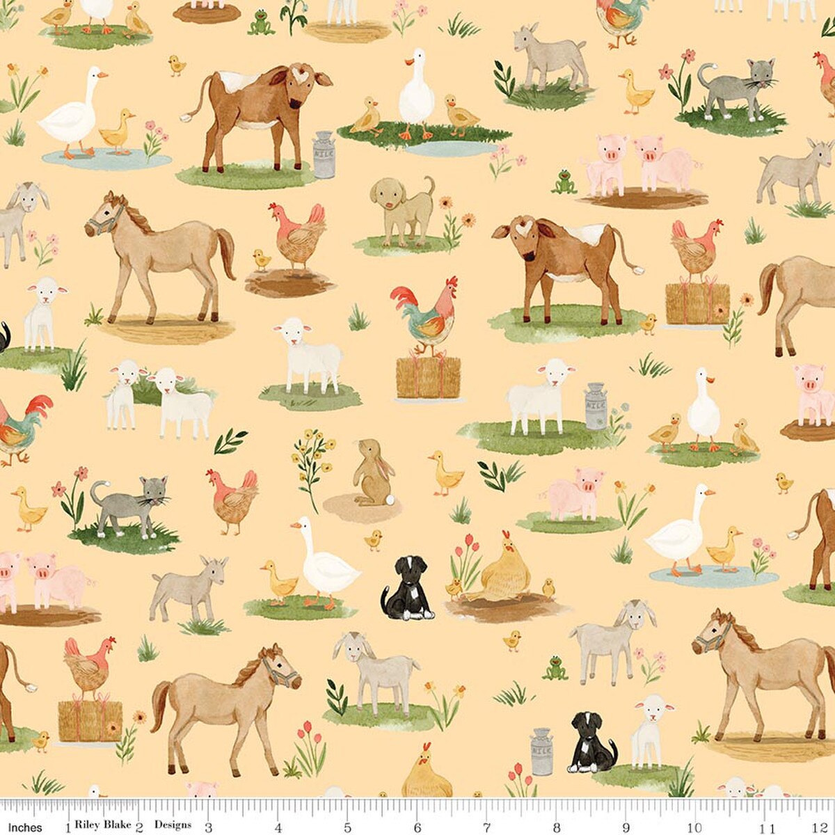 Lil' Farm Friends by Kelsey Carlson for Riley Blake - 1/2 yard Animals on the Farm Butter