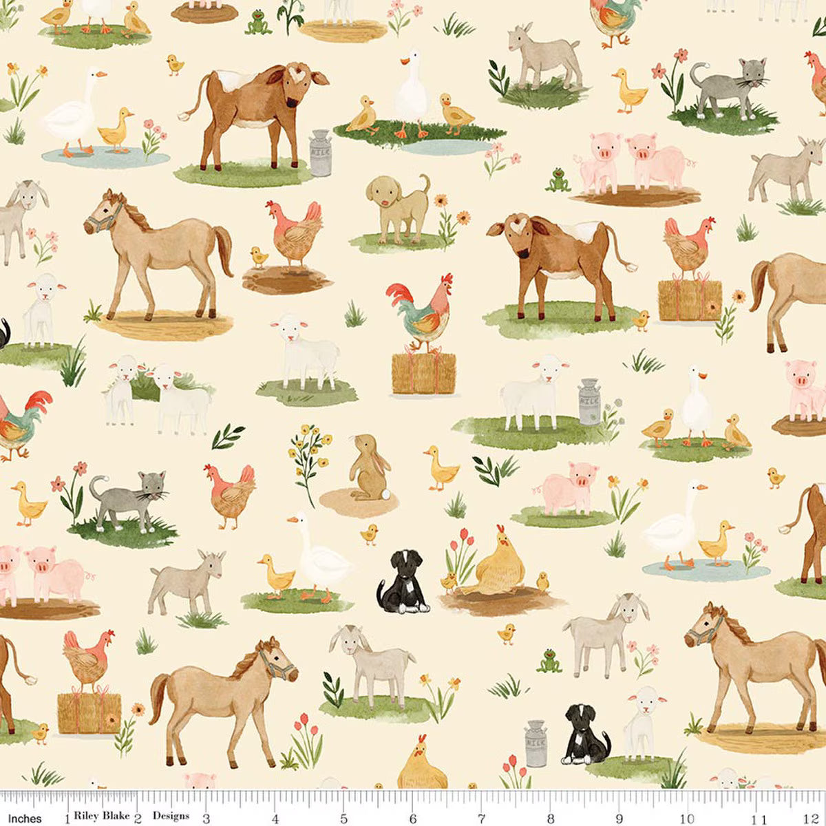 Lil' Farm Friends by Kelsey Carlson for Riley Blake - 1/2 yard Animals on the Farm Cream