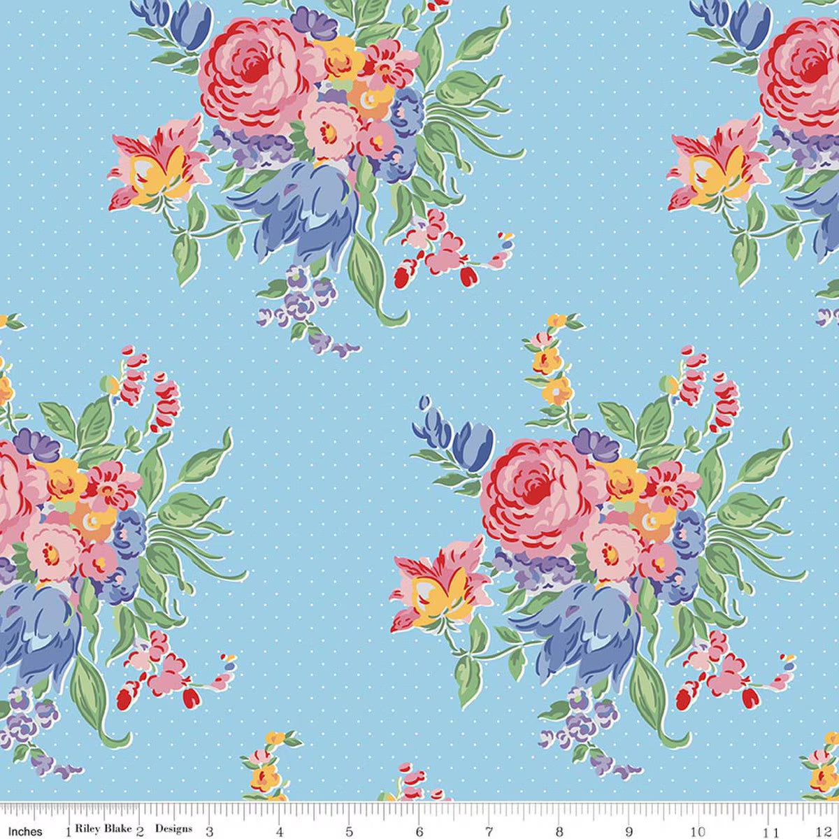 Dear Sweethearts by American Jane for Riley Blake - 1/2 yard Floral Pindot Blue