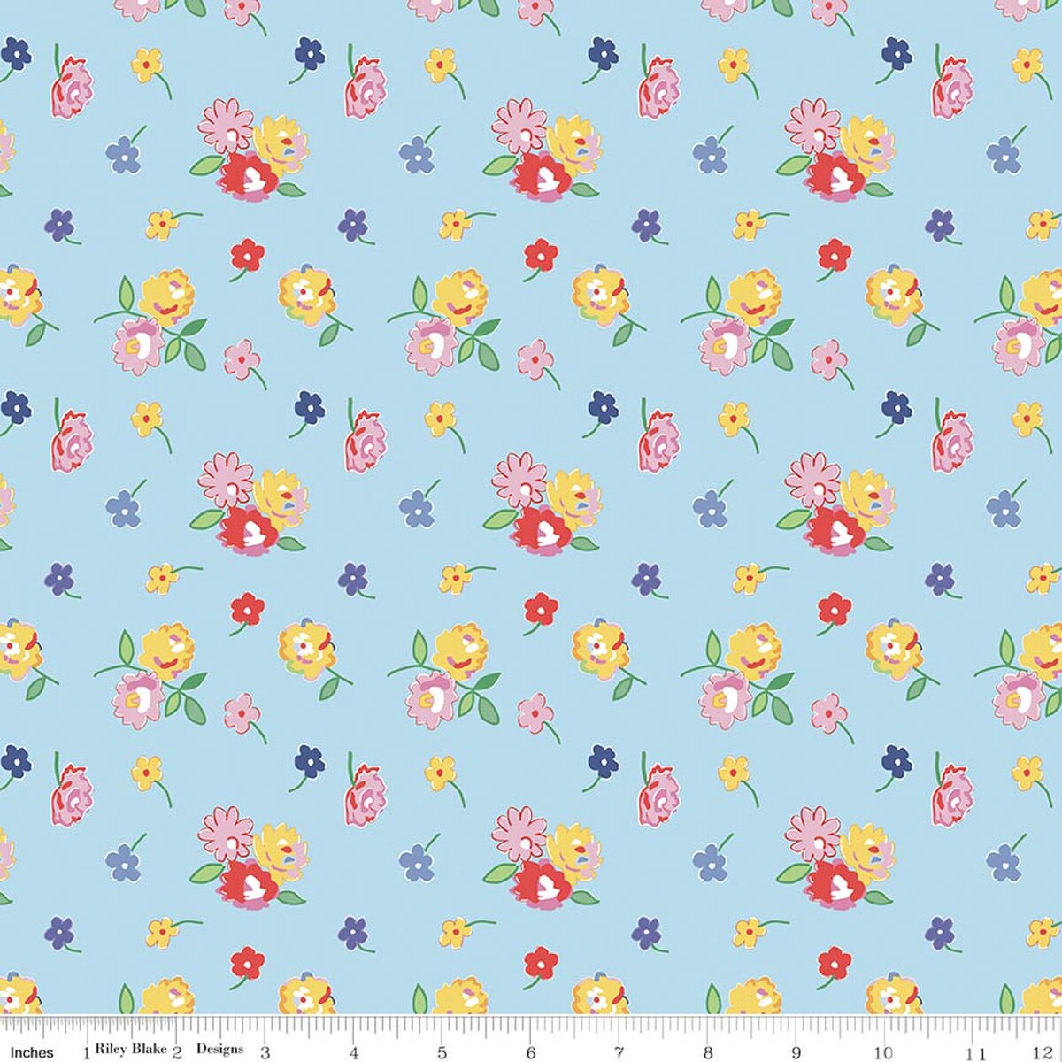 Dear Sweethearts by American Jane for Riley Blake - 1/2 yard Floral Toss Blue
