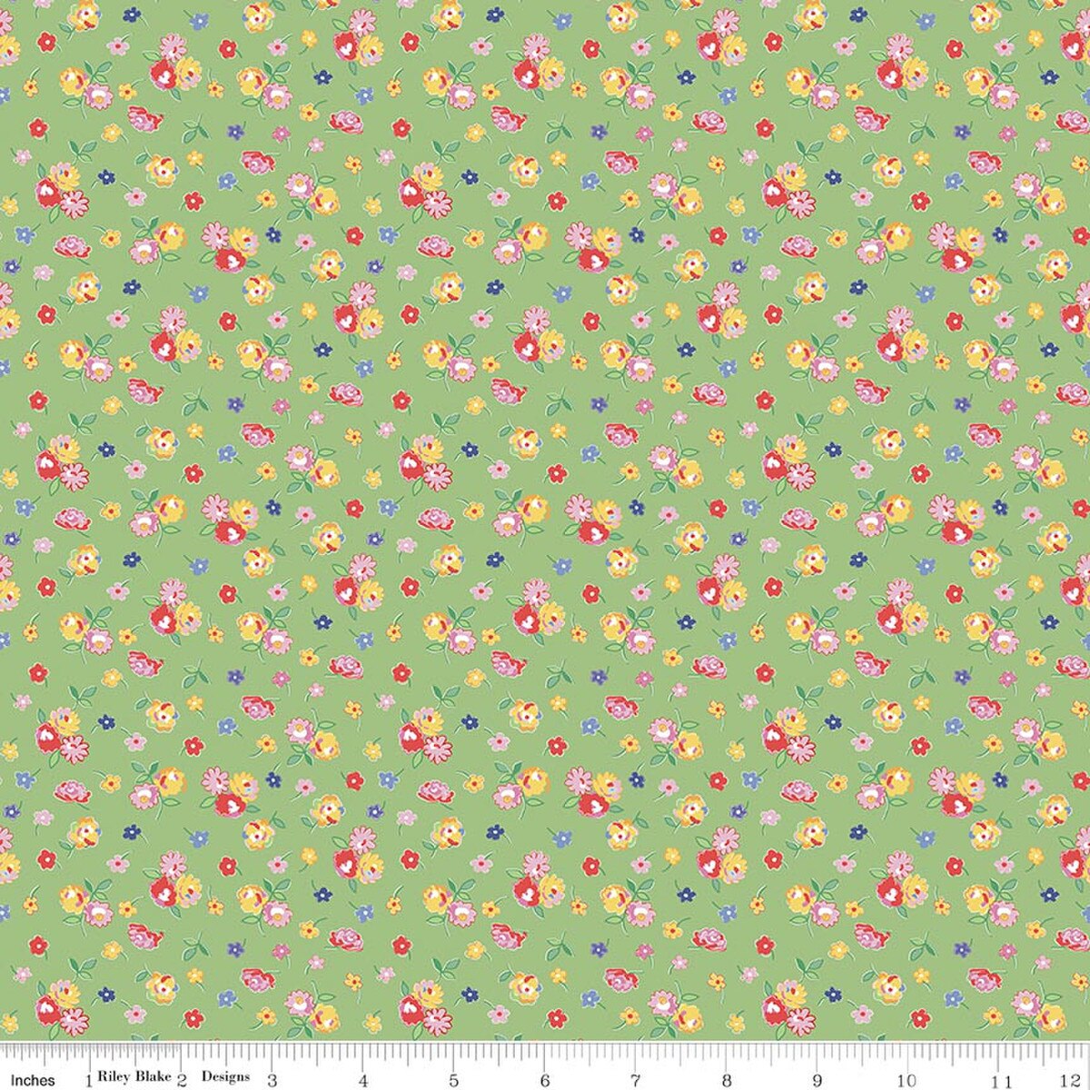 Dear Sweethearts by American Jane for Riley Blake - 1/2 yard Calico Green