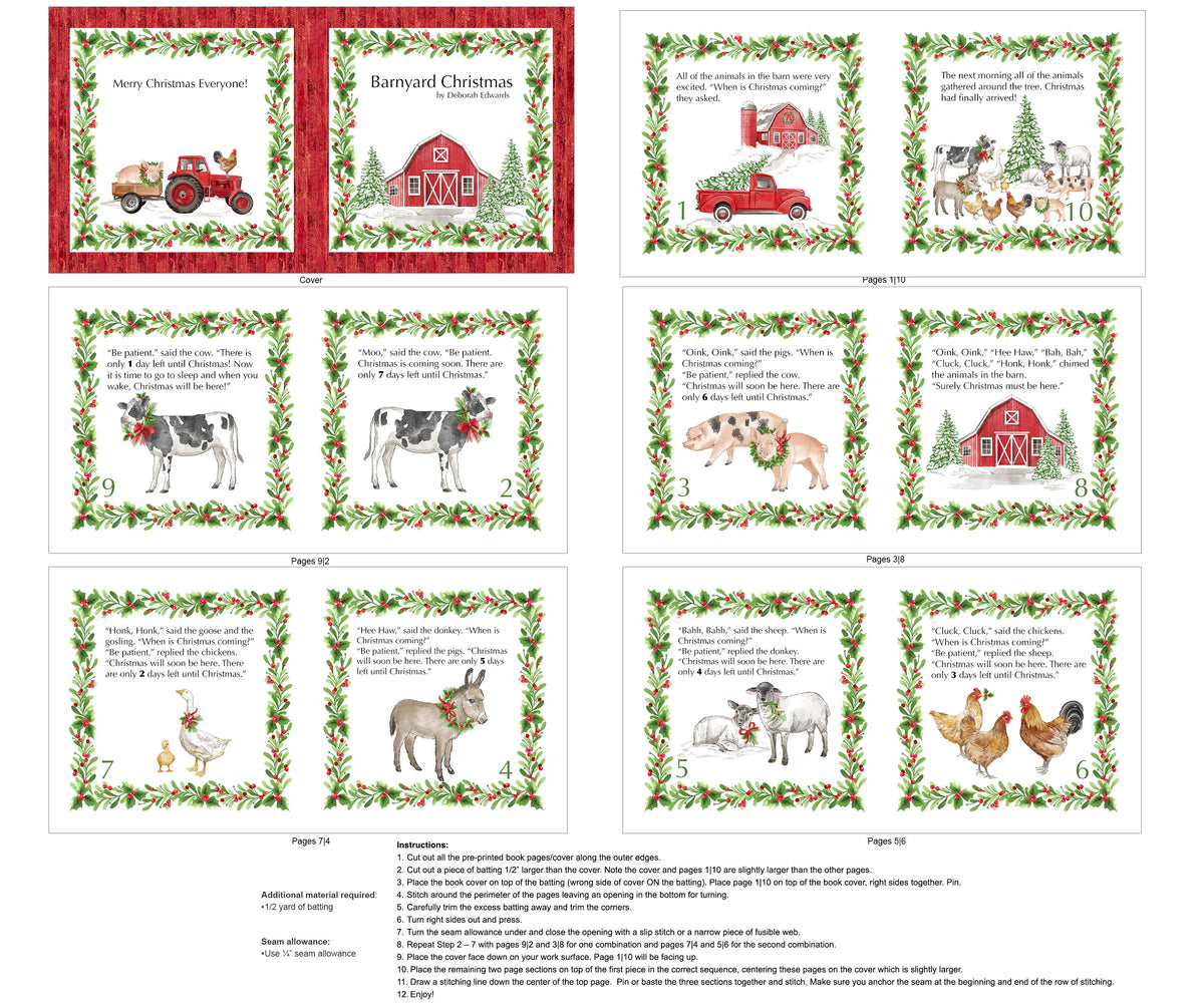 Barnyard Christmas by Northcott - 1 yard book panel white multi