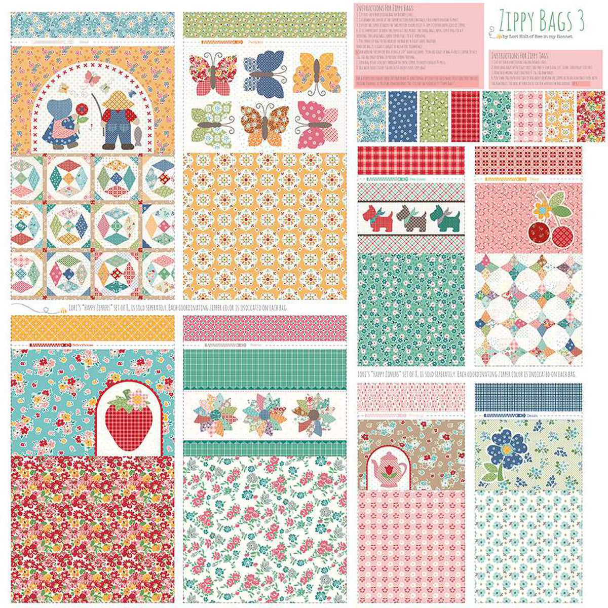 Home Decor Zippy Bags 3 by Lori Holt for Riley Blake - Home Zippy Bags 3 Panel