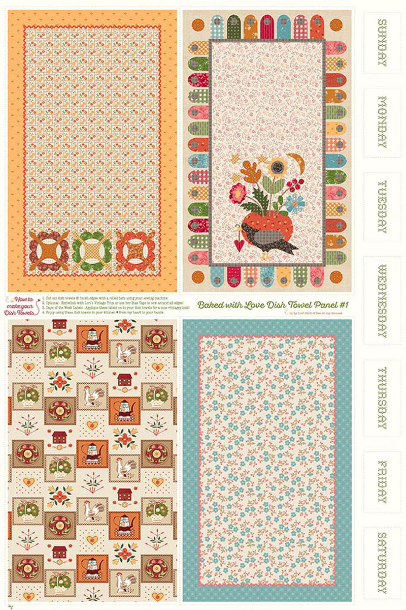 Baked with Love by Lori Holt for Riley Blake - Home Decor Disch Towel Panel #1 - 1 yard panel piece