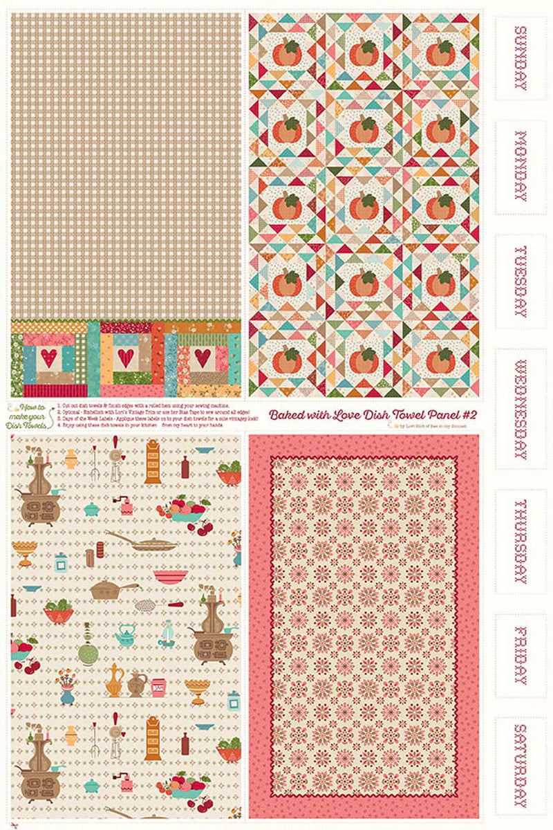 Baked with Love by Lori Holt for Riley Blake - Home Decor Dish Towel Panel #2 - 1 yard panel piece