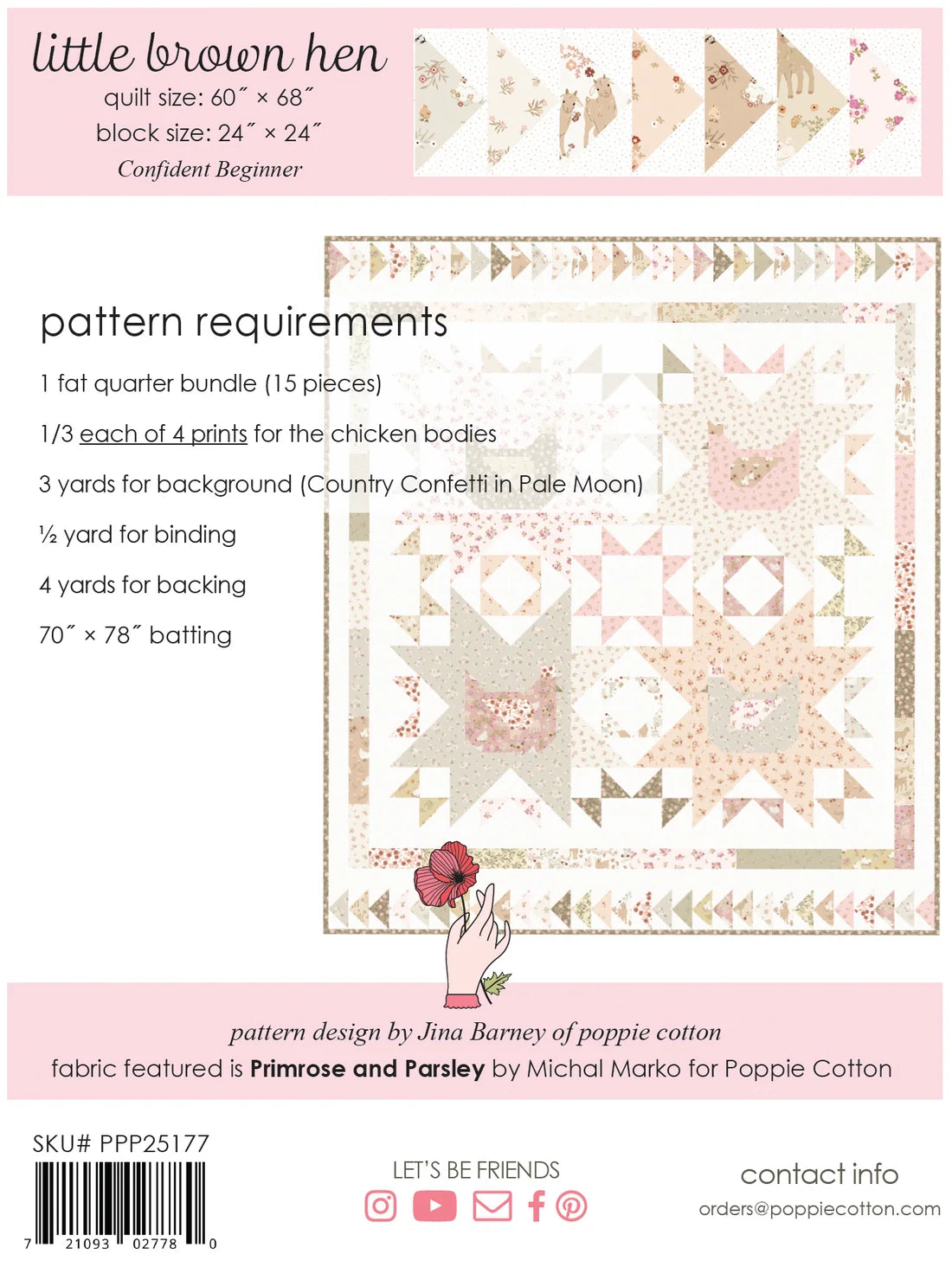 Little Brown Hen Pattern by Poppie Cotton