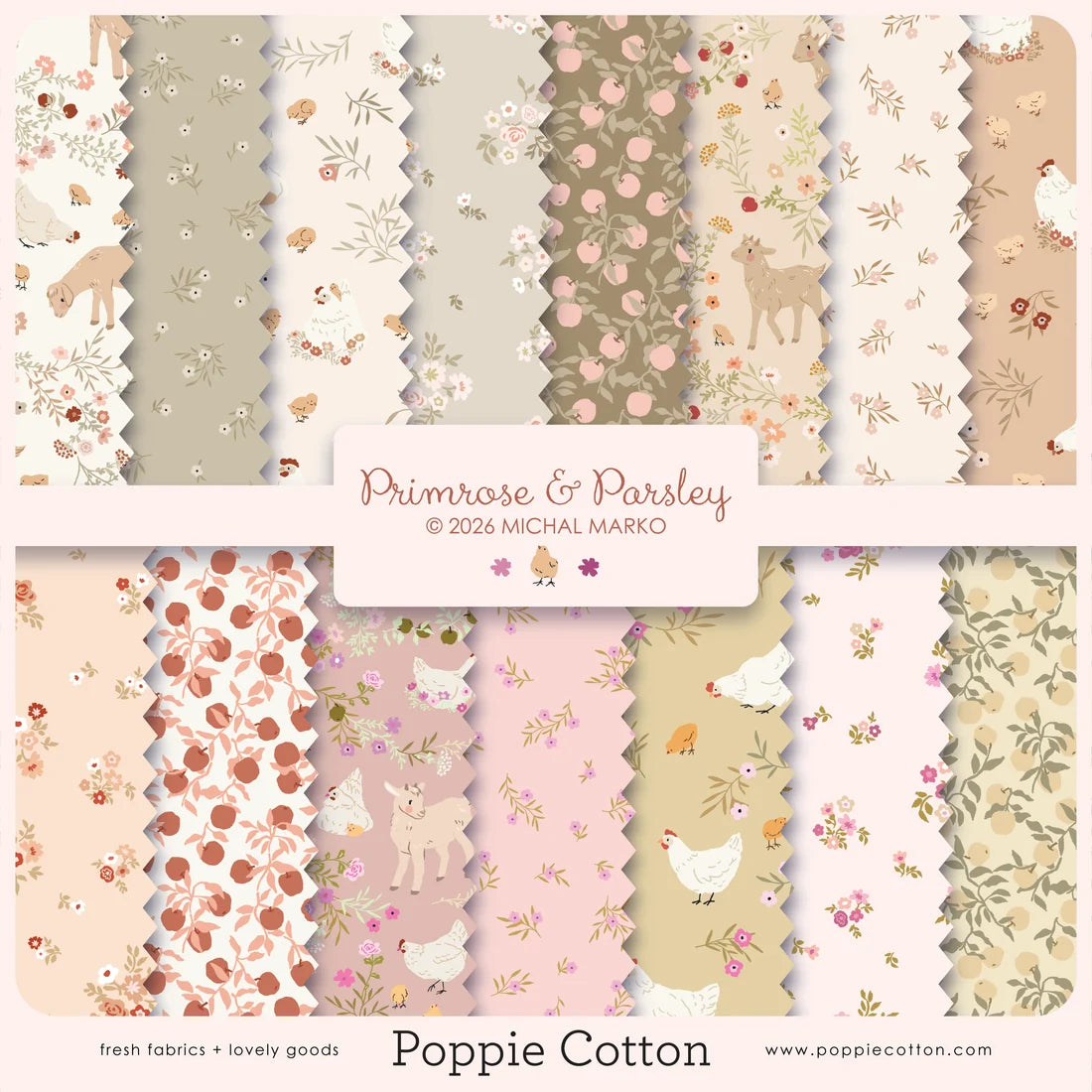Primrose & Parsley by Poppie Cotton - 5 inch precut charm pack