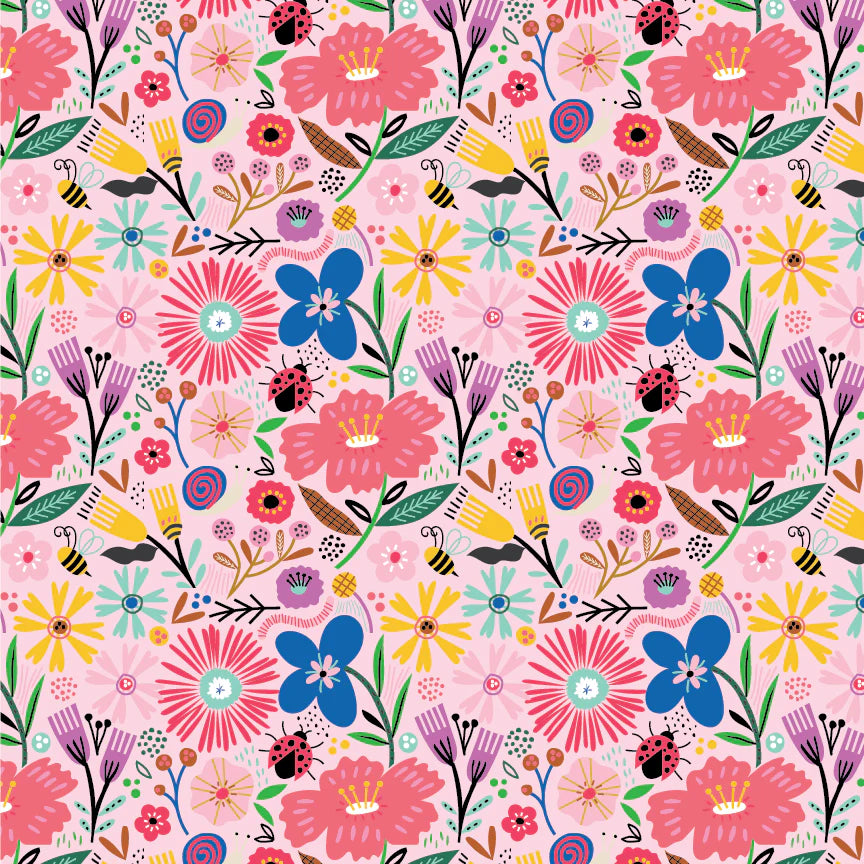 Hey Love Bug by Poppie Cotton - 1/2 yard Blooming Pink