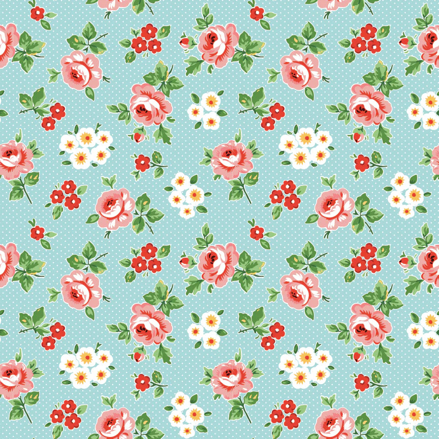 Flower Market by Poppie Cotton - 1/2 yard Hand Picked Blue